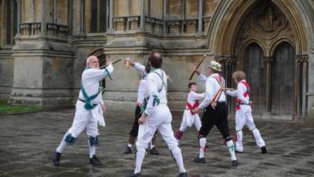 Morris Dancers Outside Wells Cathedral