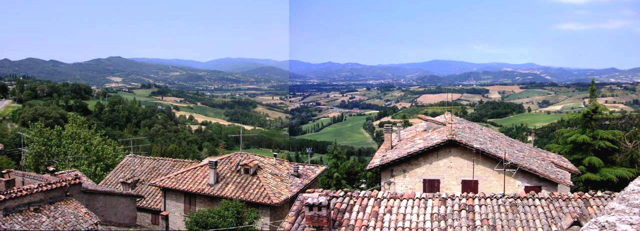 Panorama of Montone to the West overlooking the rooftops of the village