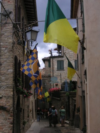 Flags & banners line the streets of Montone for the festival